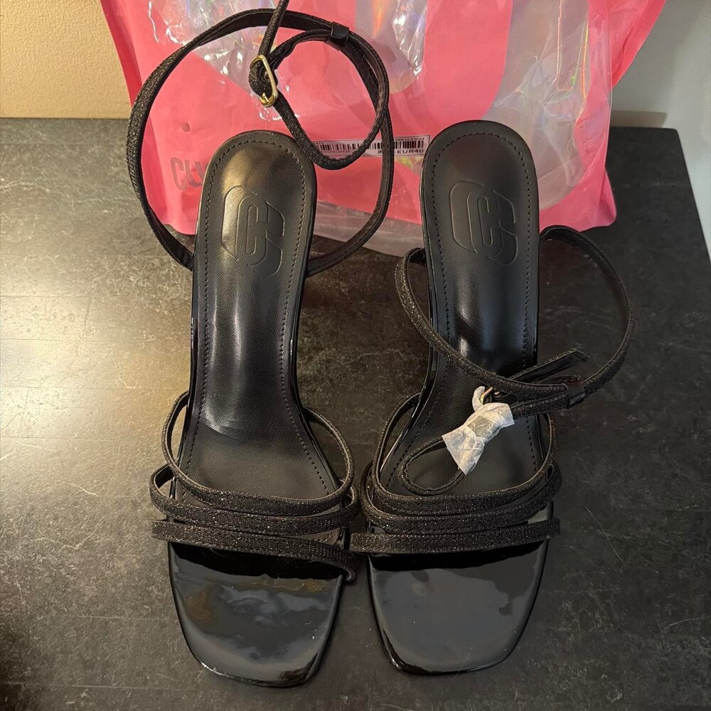 New in bag Cuccoo SHEIN Black leather sandals with ankle strap Size 40 (9-9.5) #
